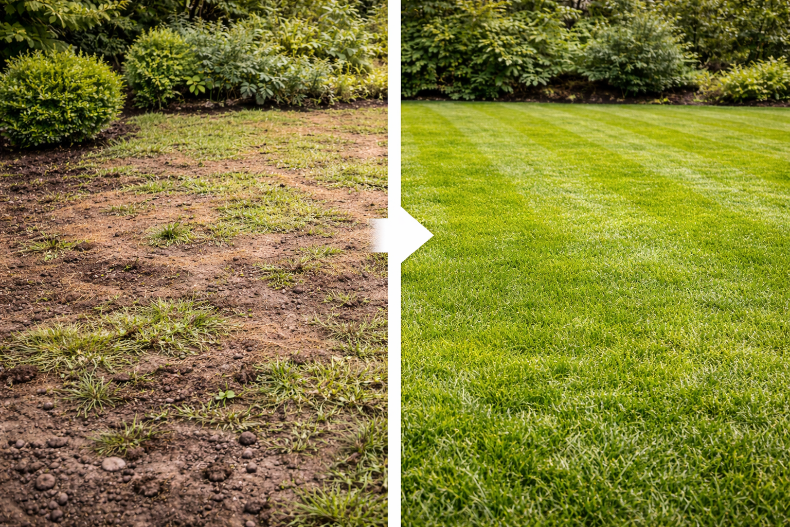Rasenerneuerung mit sichtbar verbessertem Rasen