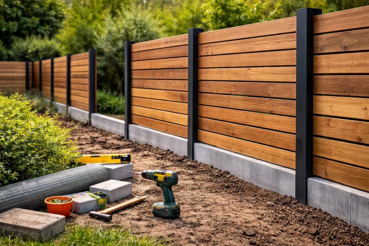 Moderner Gartenzaun als Sichtschutz im Garten